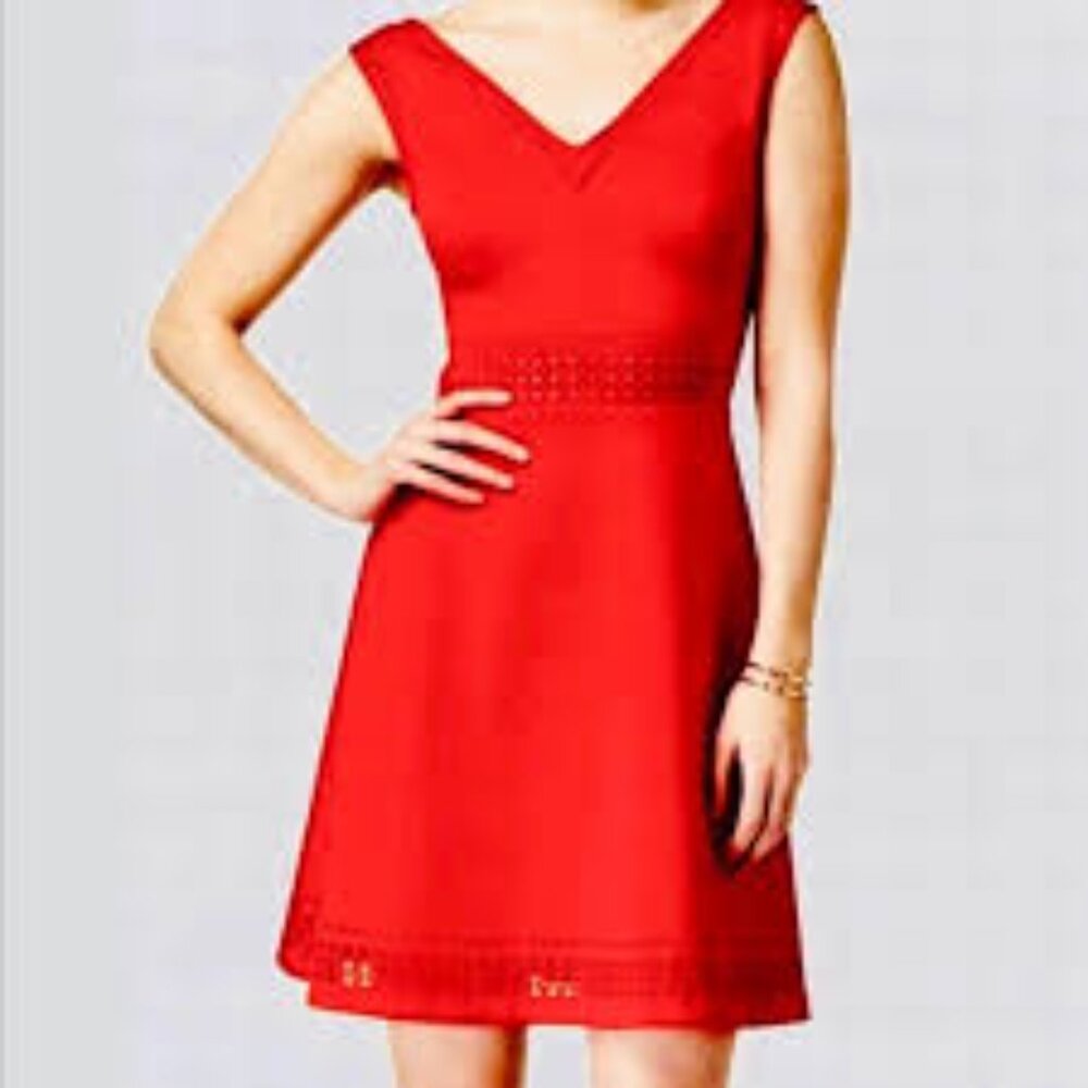 Guess Red V-Neck Sleeveless Dress